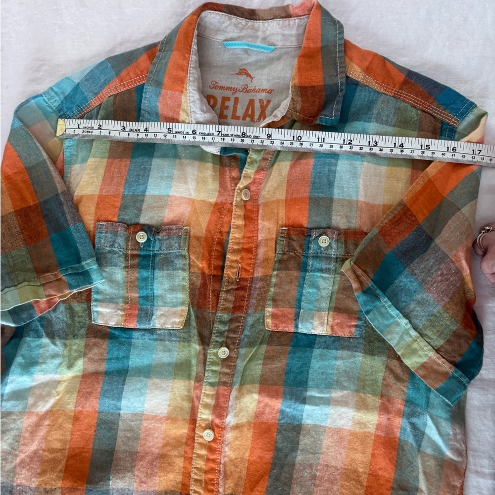 Men’s Tommy Bahama Short Sleeve Button Front Plaid 100%Linen Shirt Small - Picture 7 of 14